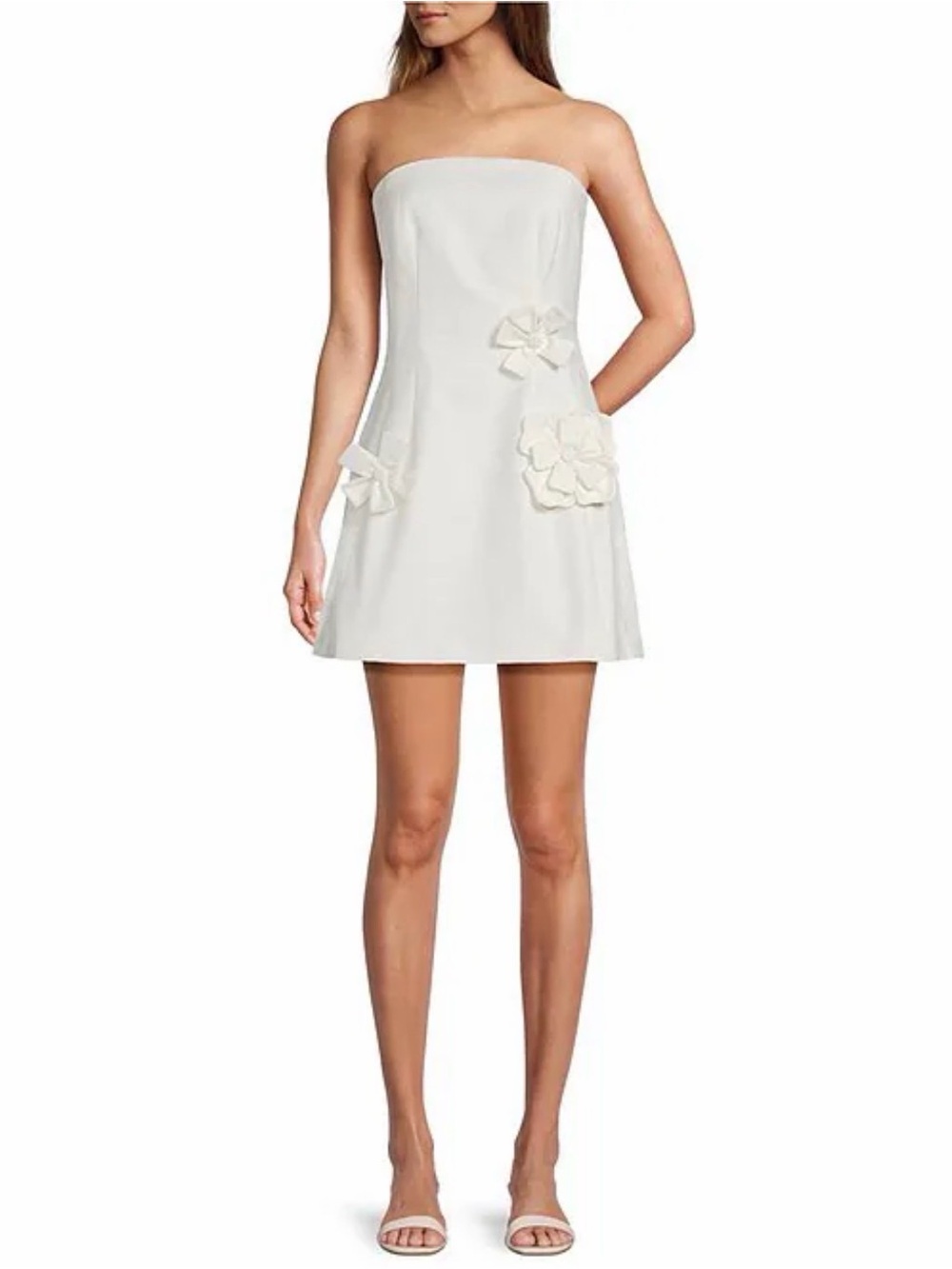 Antonio Melani Susie Dress Floral Applique Straight Strapless A-line Mini SZ 4